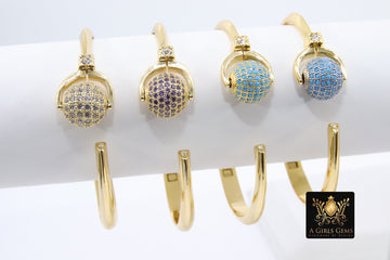 Cubic Zirconia Bracelets for Women, CZ Micro Pave Spinner Crystal Ball Gold Stacking Cuff Bangles, Blue Turquoise Open/Close Hinge One Size